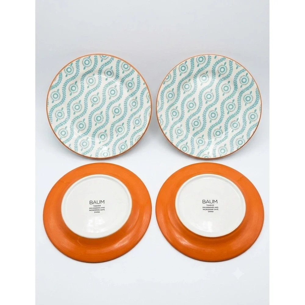 Baum Brothers Tangier Turquoise Salad Plates 8 Inch Ceramic Stoneware Set of 4
